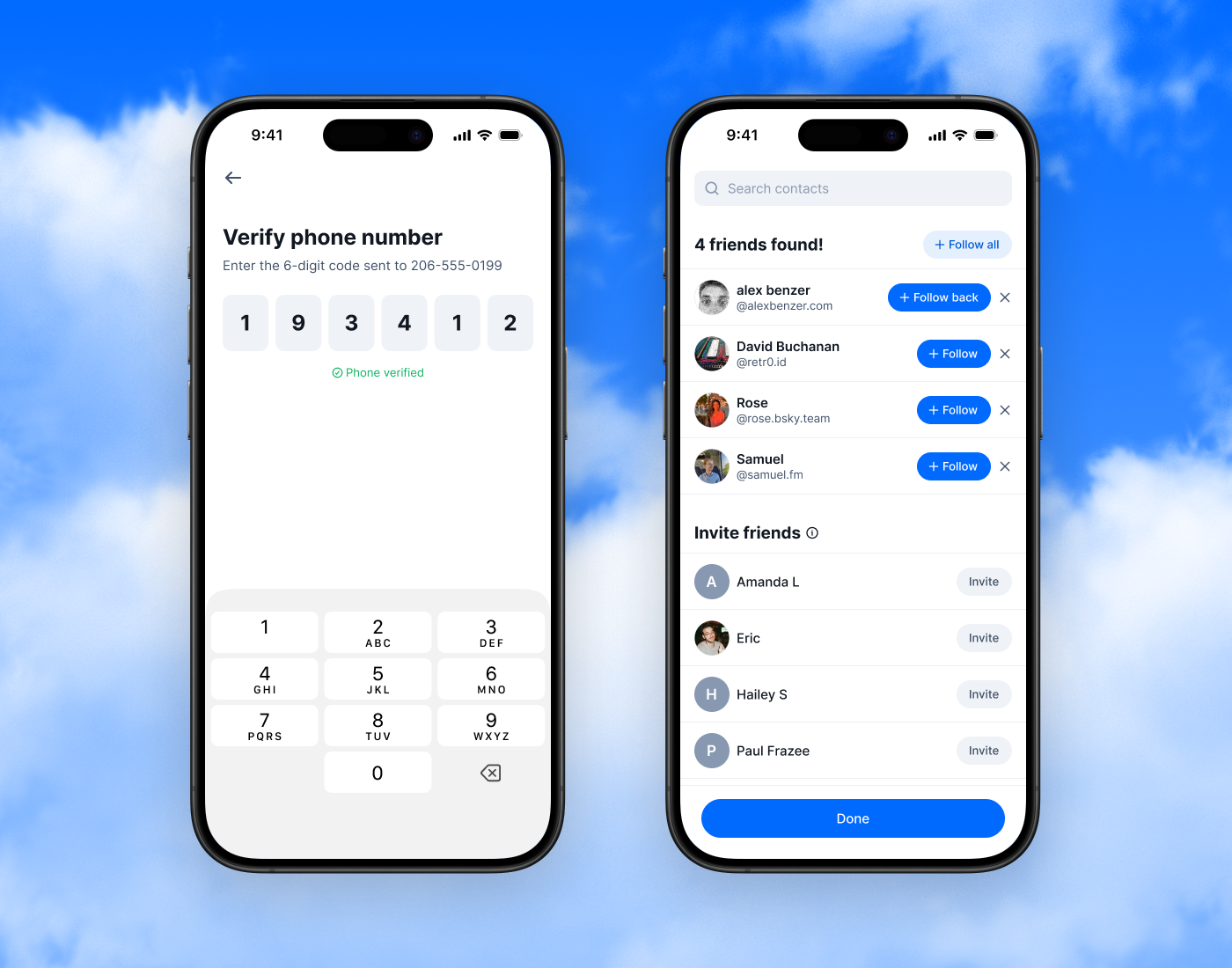 اسکرین شات هایی که قابلیت مطابقت مخاطبین بلواسکای را نشان می دهند