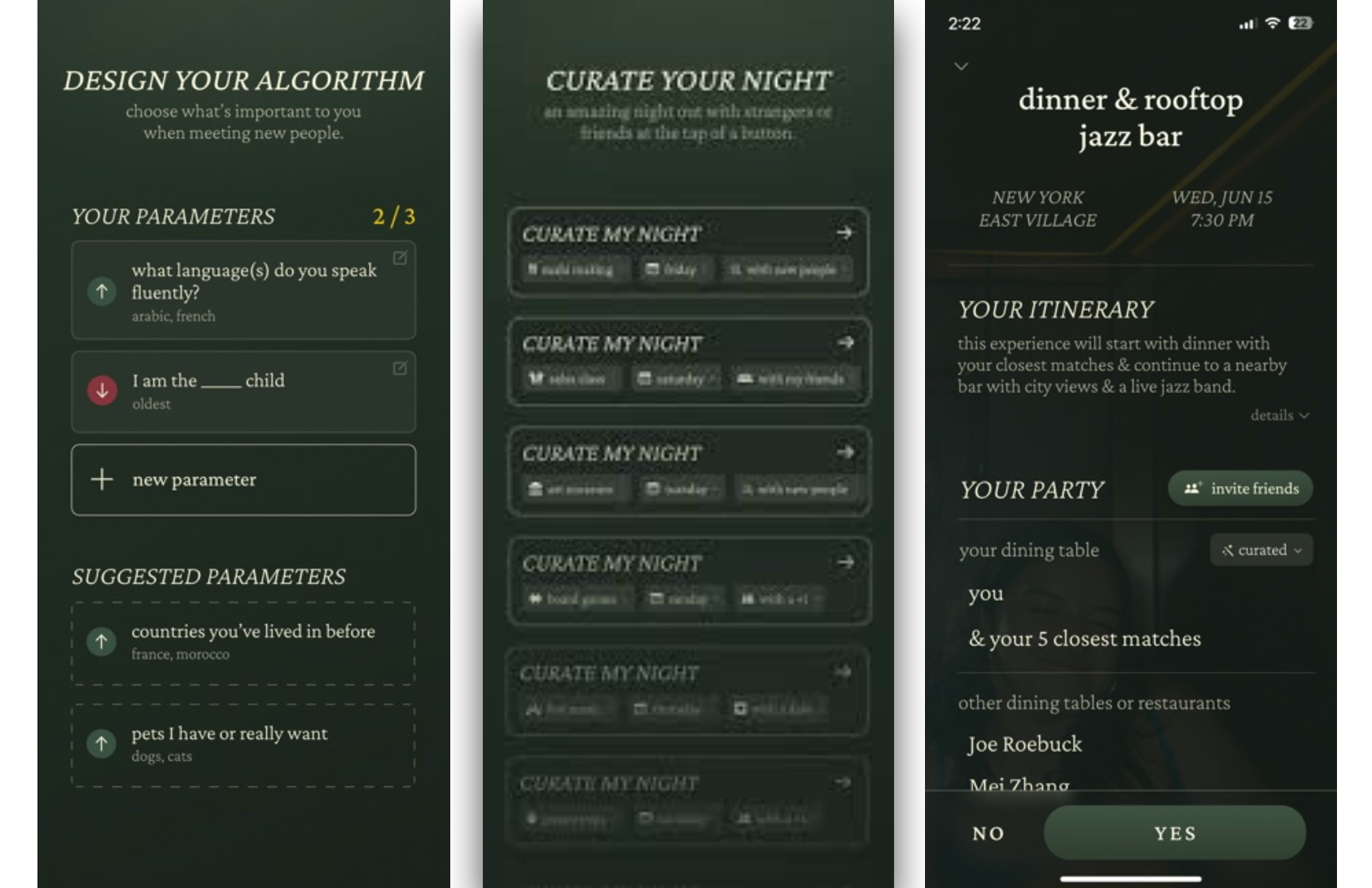 نمای داخلی اپلیکیشن ۲۲۲ برای برنامه ریزی رویدادهای اجتماعی