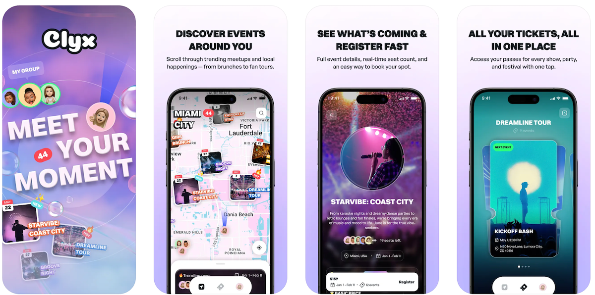 نمای اپلیکیشن Clyx برای کشف رویدادهای محلی