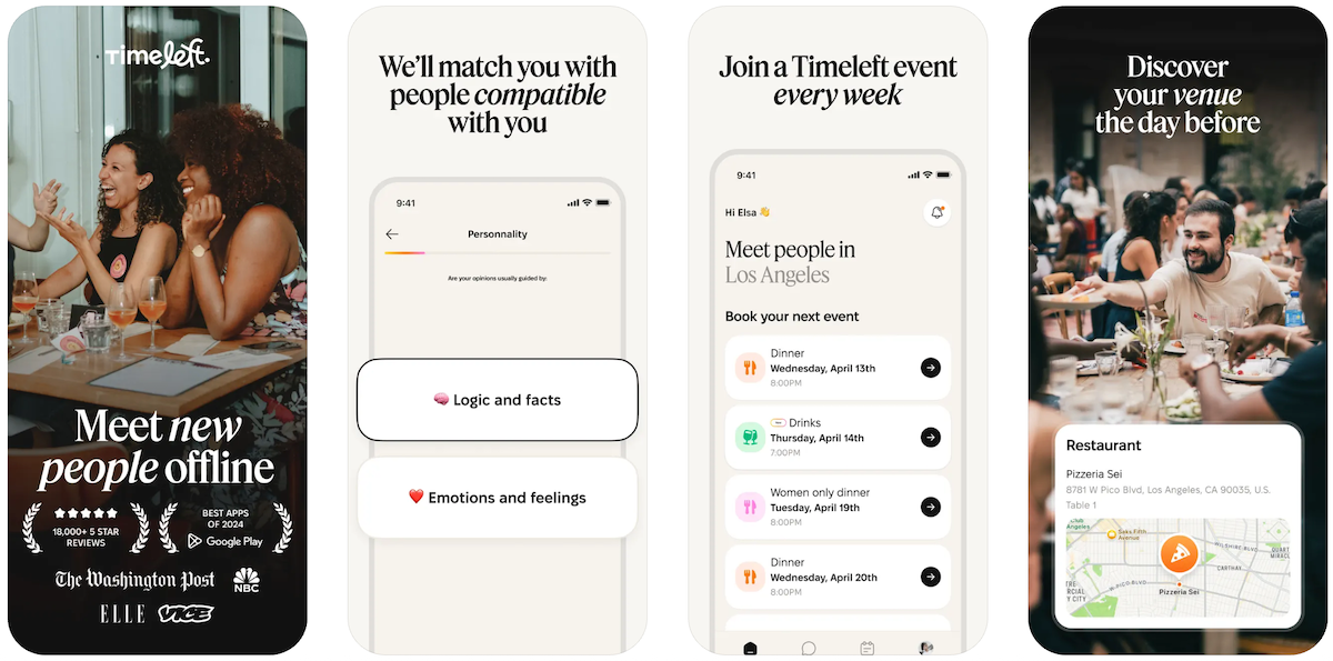 رابط کاربری اپلیکیشن Timeleft برای شام دوستانه