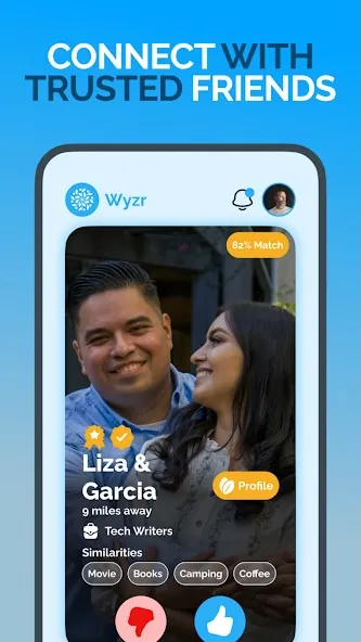 نمای اپلیکیشن Wyzr Friends برای بزرگسالان